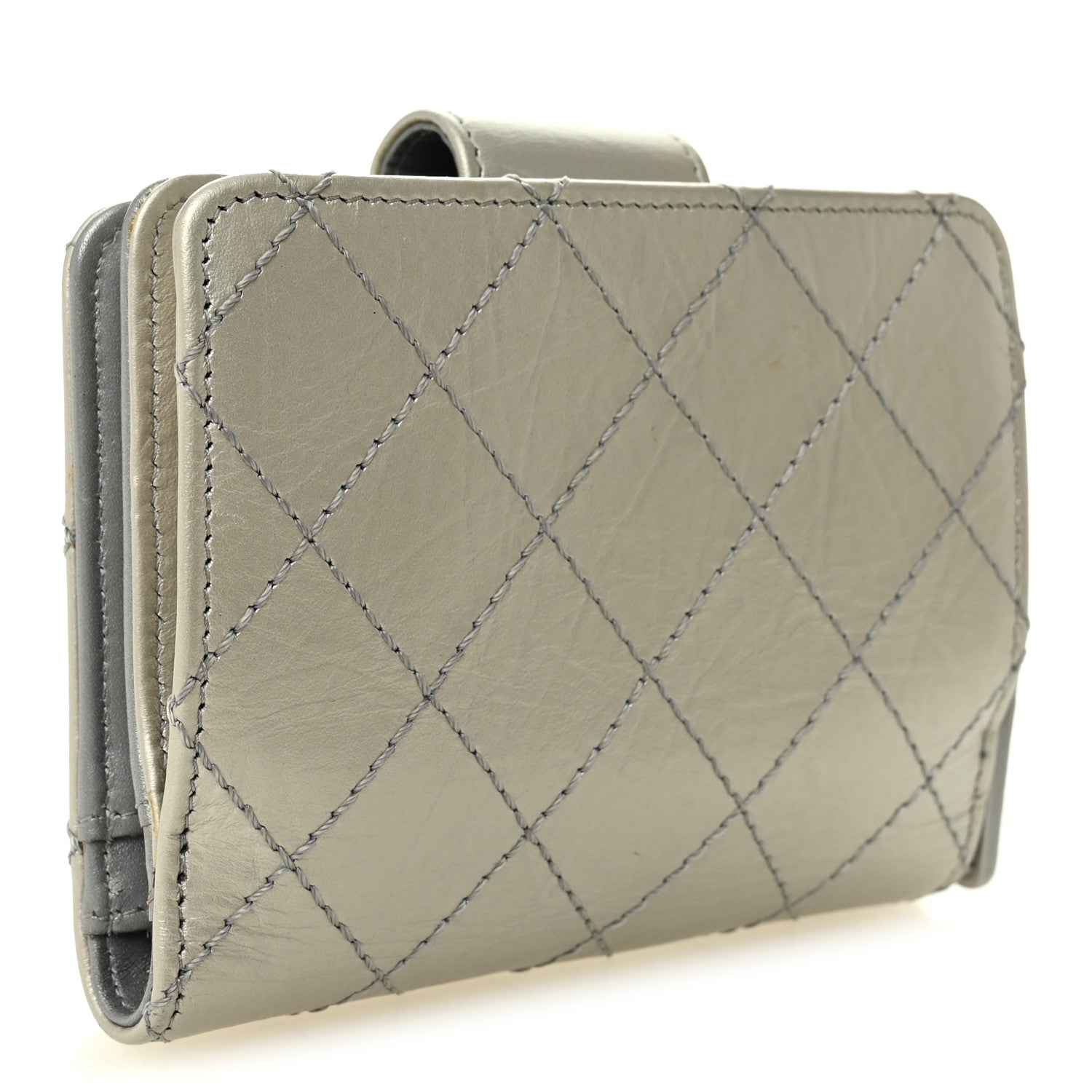 Chanel Metallic Aged Calfskin Stitched Reissue Compact Wallet  Silver 3 of 7