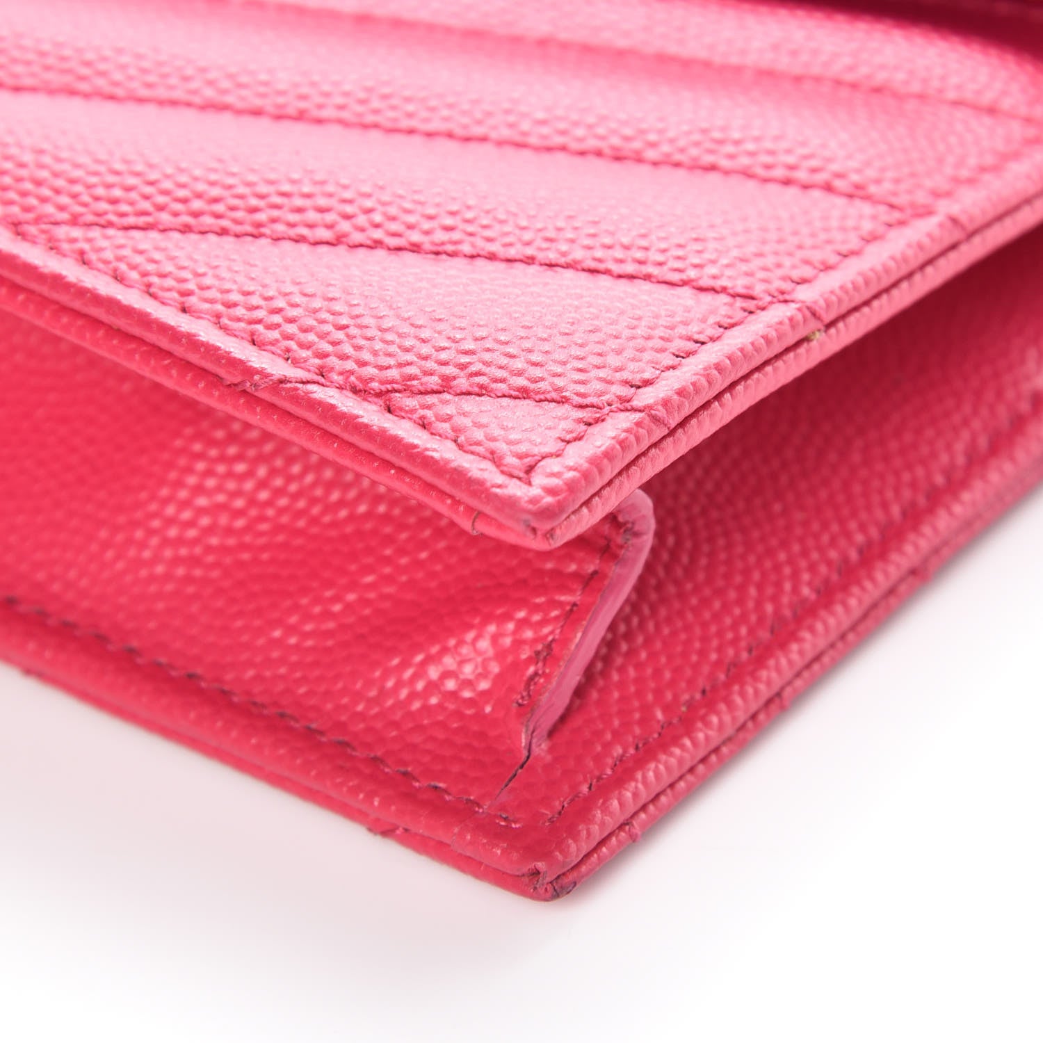 Saint Laurent Grain De Poudre Matelasse Chevron Monogram Envelope Chain Wallet Fresh Fuchsia 11 of 15