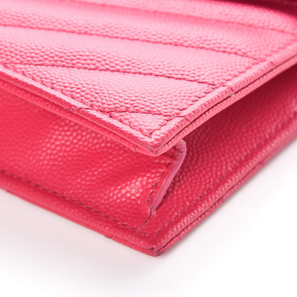 Saint Laurent Grain De Poudre Matelasse Chevron Monogram Envelope Chain Wallet Fresh Fuchsia 11 of 15