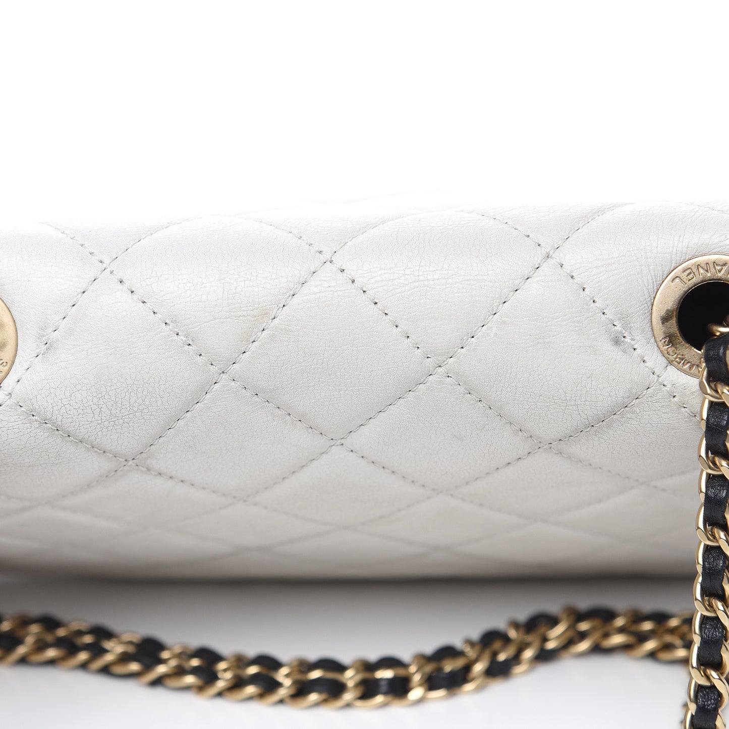 Lambskin Quilted Graphic Medium Flap White Black