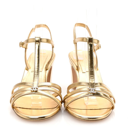 Chanel Mirror Calfskin CC Sandals 37.5 Gold 3 of 10