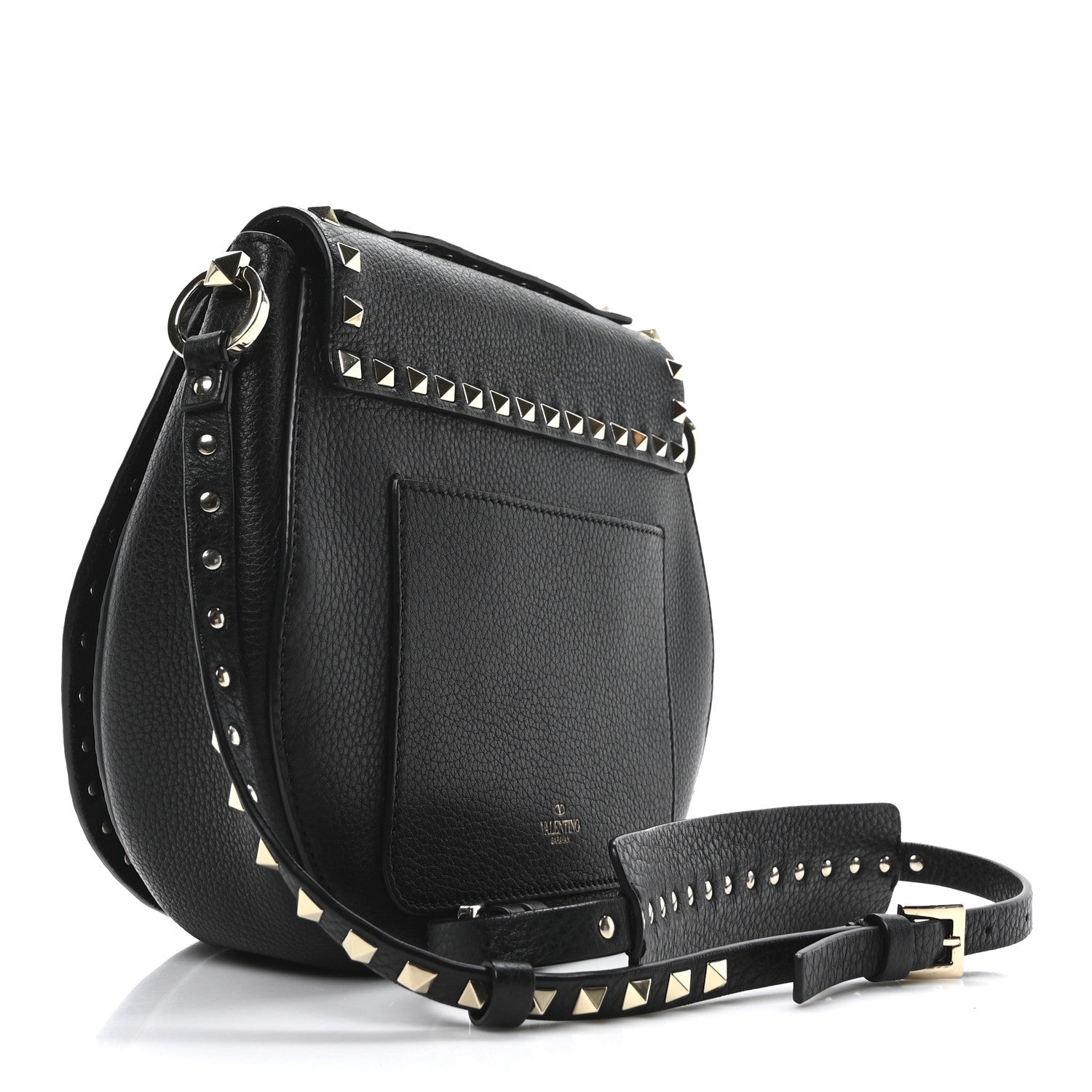 Valentino Garavani Pebbled Calfskin Rockstud Crossbody Saddle Bag Black 3 of 9
