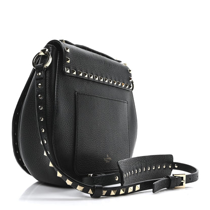 Valentino Garavani Pebbled Calfskin Rockstud Crossbody Saddle Bag Black 3 of 9