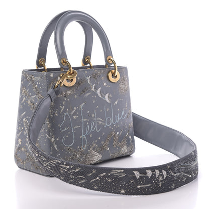 Christian Dior Smooth Calfskin Embroidered I Feel Blue Medium Lady Dior 3 of 11