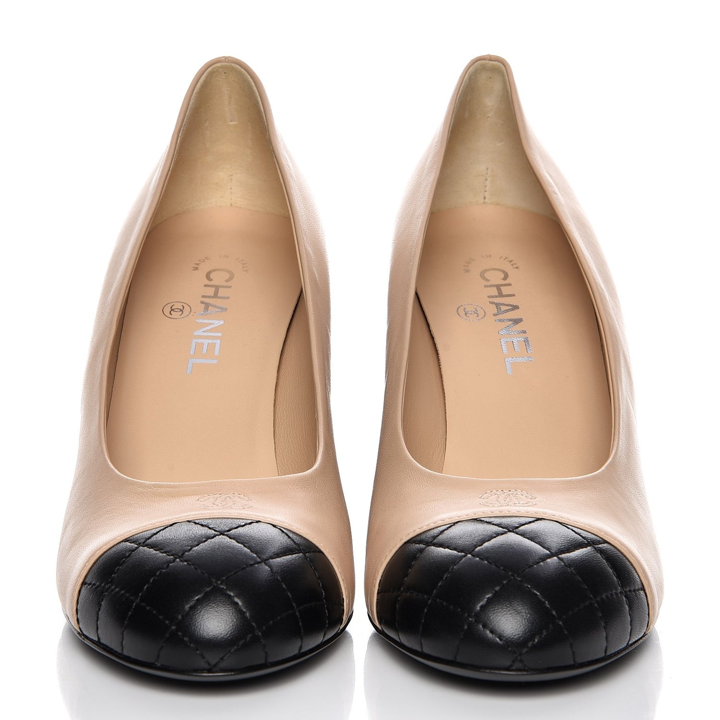 Lambskin Pearl Cap Toe Pumps 40.5 Beige Black