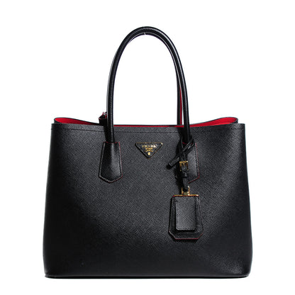 Prada Saffiano Cuir Large Double Bag Nero Black Ciliegia 1 of 10
