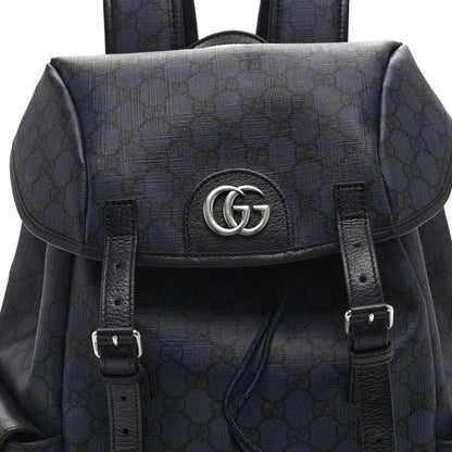 Gucci GG Supreme Monogram Textured Dollar Calfskin Medium Ophidia Double Buckle Backpack Blue Dark Blue Black 8 of 10