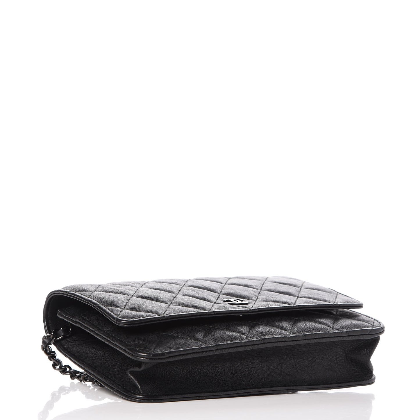 Crumpled Calfskin Quilted Wallet On Chain WOC So Black