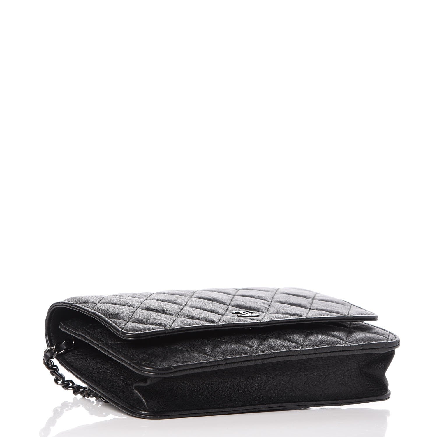 Chanel Crumpled Calfskin Quilted Wallet On Chain WOC So Black 4 of 9