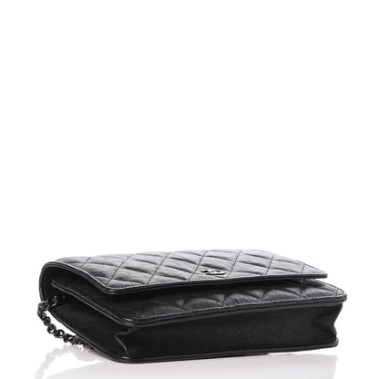 Chanel Crumpled Calfskin Quilted Wallet On Chain WOC So Black 4 of 9