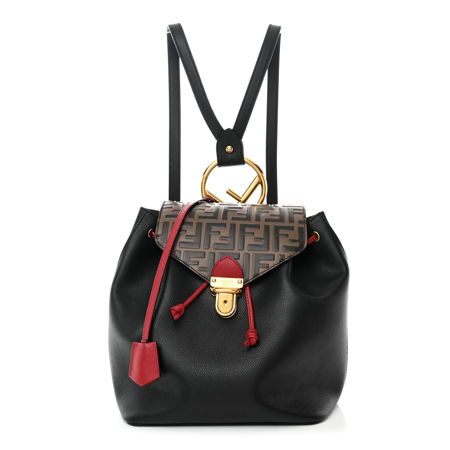 Vitello Cruise Bi-Color FF 1974 Embossed F is Fendi Drawstring Backpack Black Fragola Maya