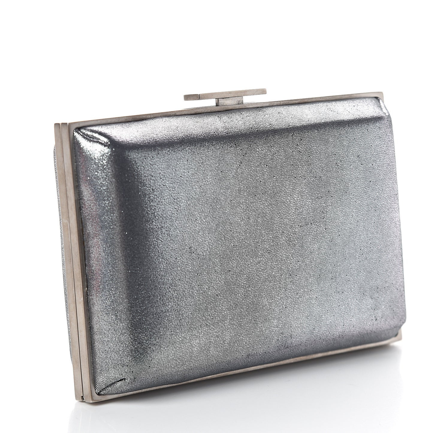 Iridescent Calfskin Quilted CC Lock Evening Clutch Silver