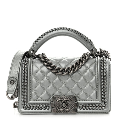 Chanel Metallic Aged Calfskin Quilted Small Top Handle Boy Flap Silver 1 of 12