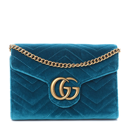 Gucci Velvet Matelasse GG Marmont Chain Wallet Pavone Cyan 1 of 7