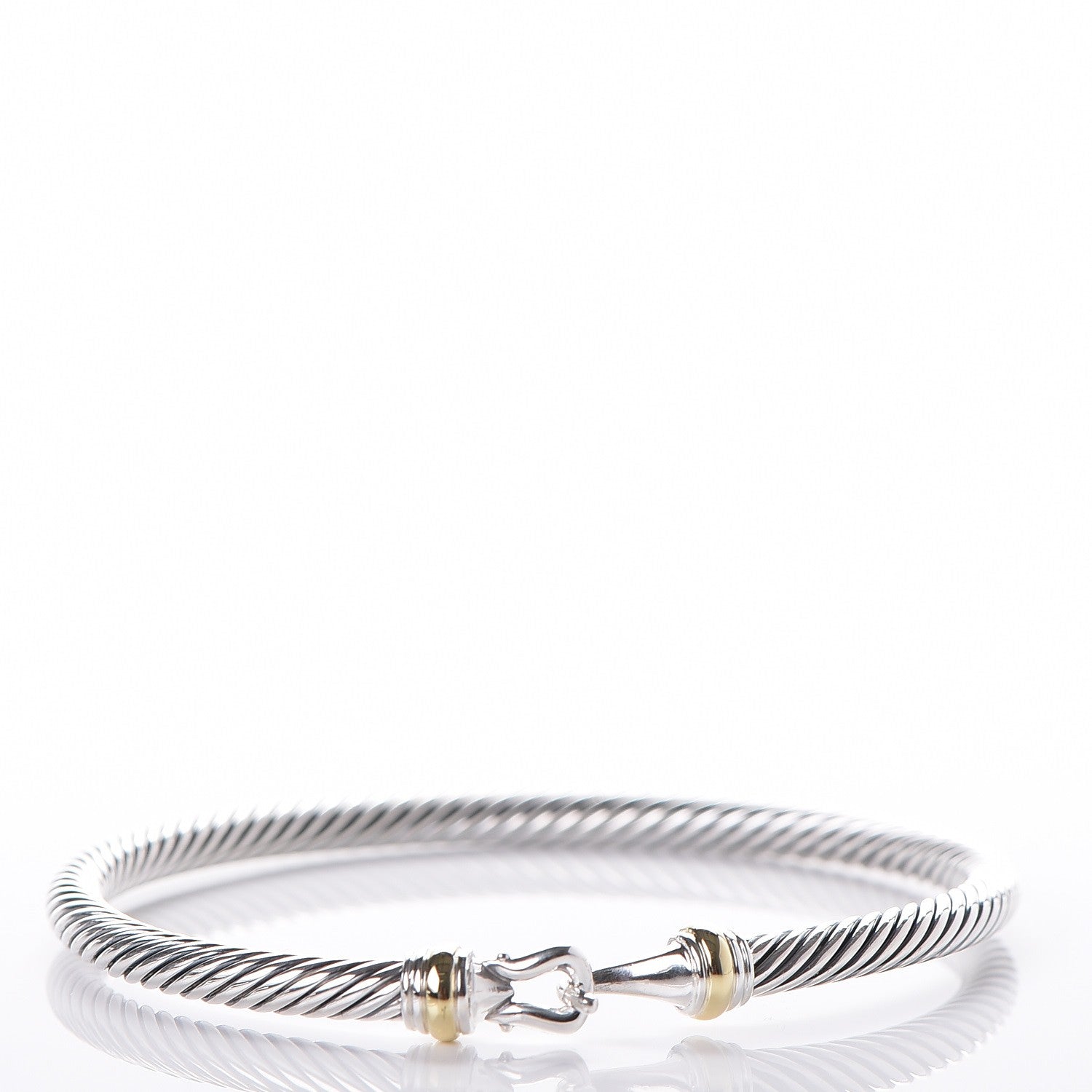 David Yurman Sterling Silver 18K Yellow Gold 4mm Cable Buckle Bracelet 1 of 5