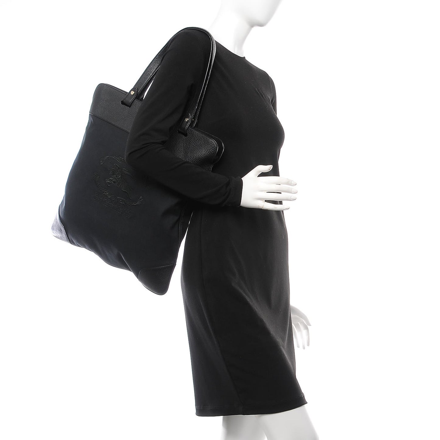 Canvas Calfskin Crest Embossed Flat Tote Black