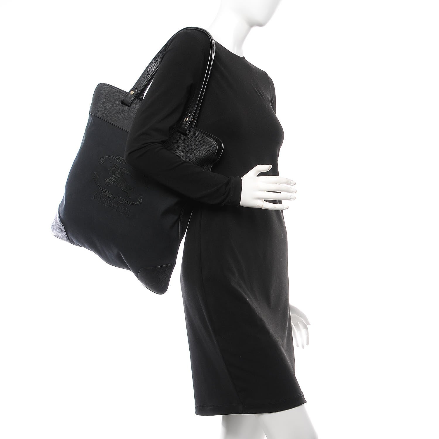 Burberry Canvas Calfskin Crest Embossed Flat Tote Black 2 of 8