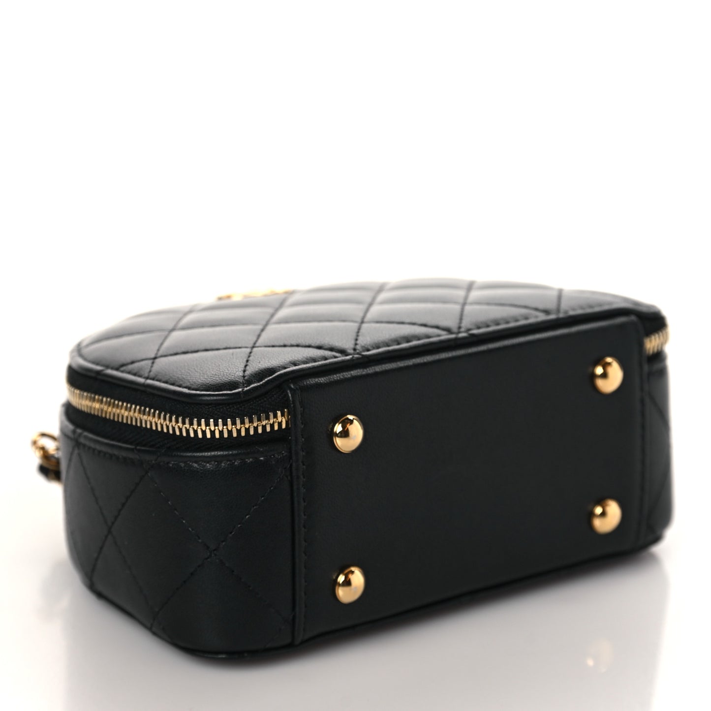 Lambskin Quilted Chic Riviera Top Handle Vanity Case Black