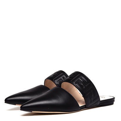 Fendi Vitello FF Embossed Flat Mules 36 Black 3 of 10