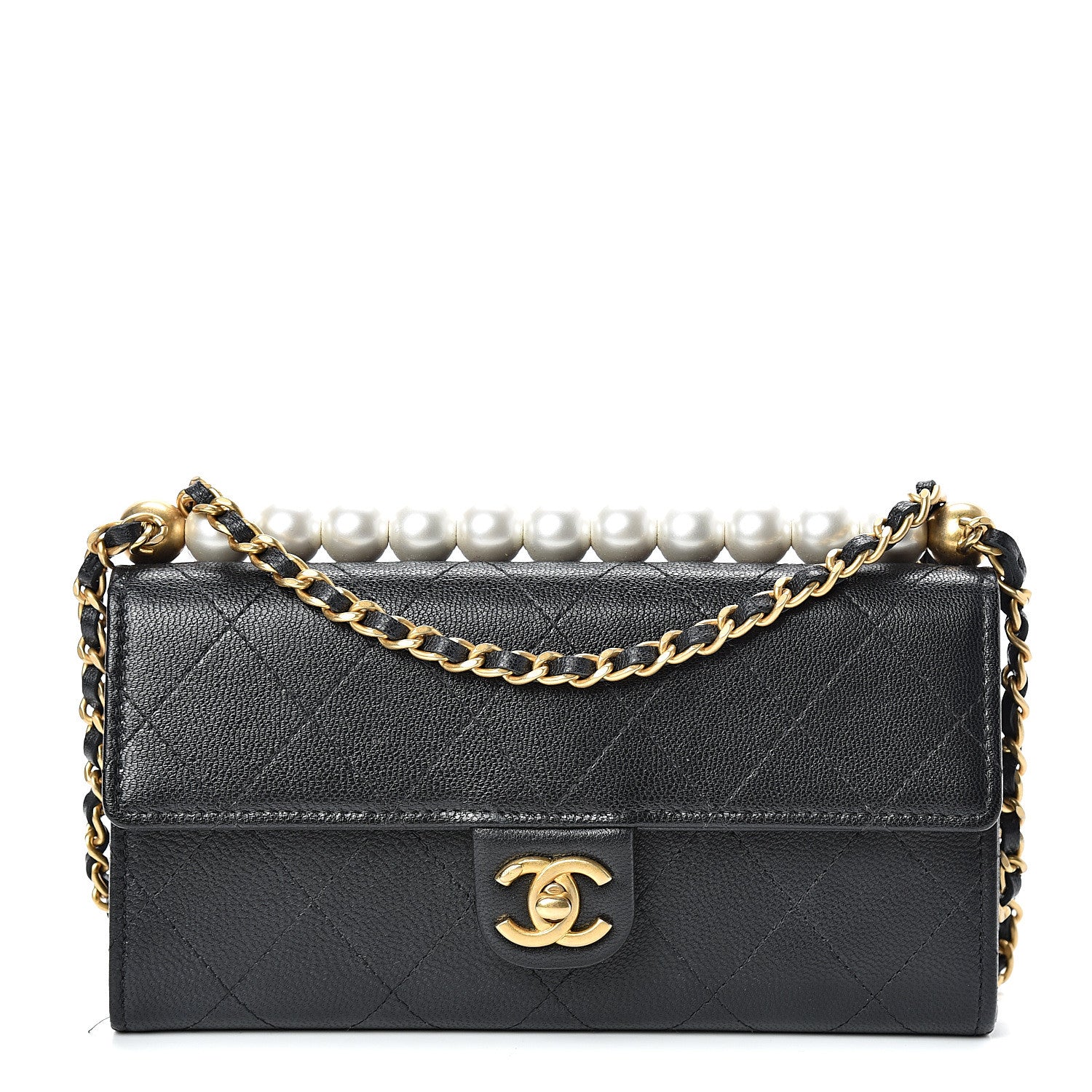 Chanel Goatskin Quilted Chic Pearls Clutch With Chain Black 1 of 12
