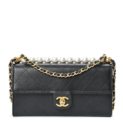 Chanel Goatskin Quilted Chic Pearls Clutch With Chain Black 1 of 12