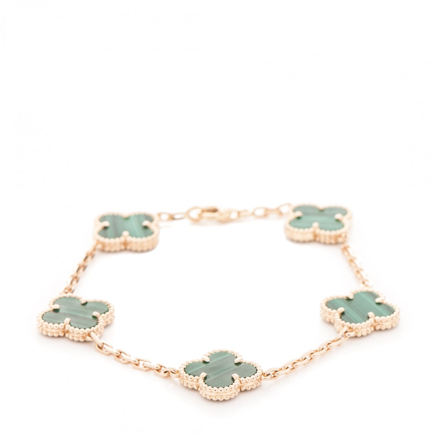 18K Yellow Gold Malachite 5 Motifs Vintage Alhambra Bracelet