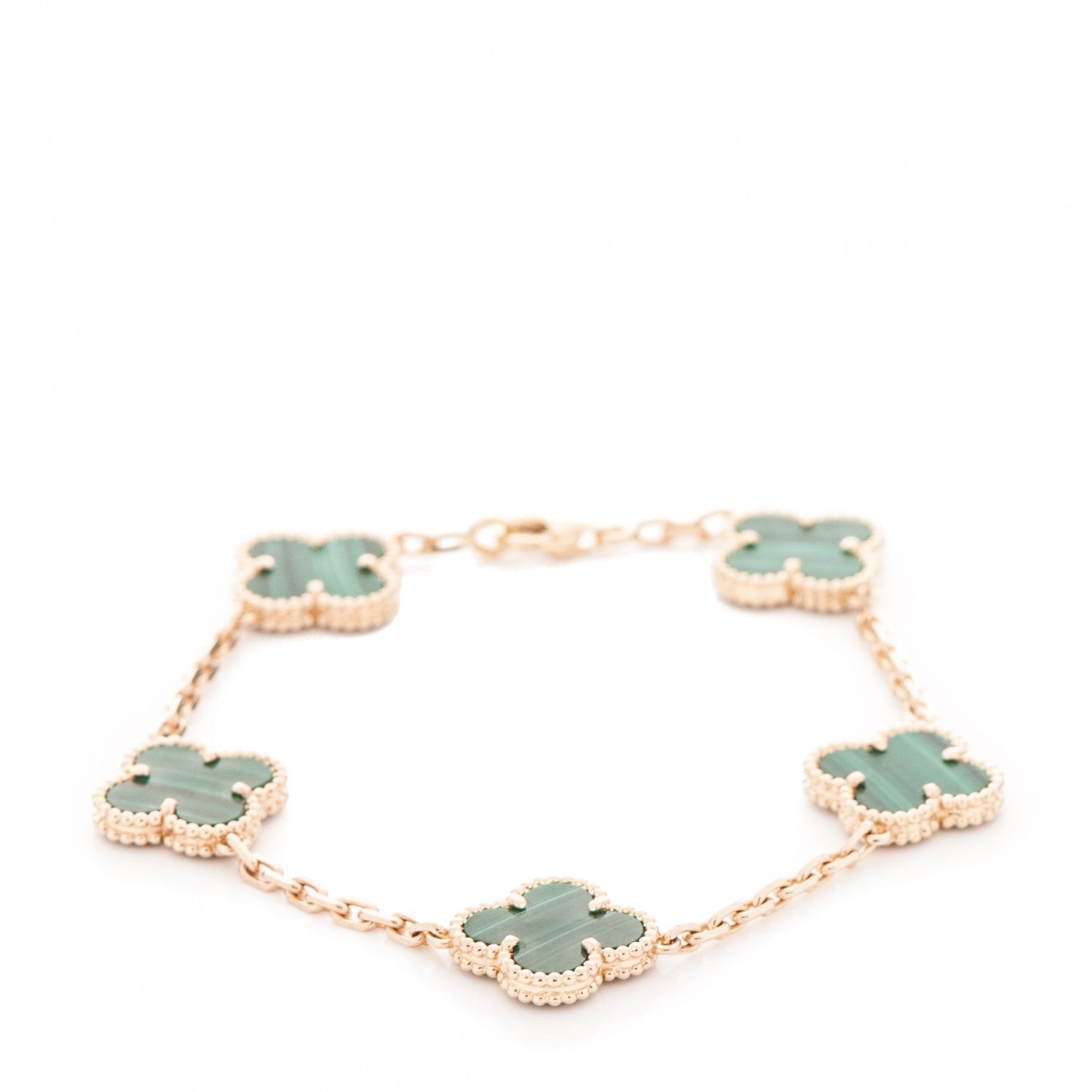 Van Cleef & Arpels 18K Yellow Gold Malachite 5 Motifs Vintage Alhambra Bracelet 1 of 6