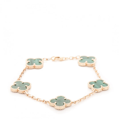 Van Cleef & Arpels 18K Yellow Gold Malachite 5 Motifs Vintage Alhambra Bracelet 1 of 6