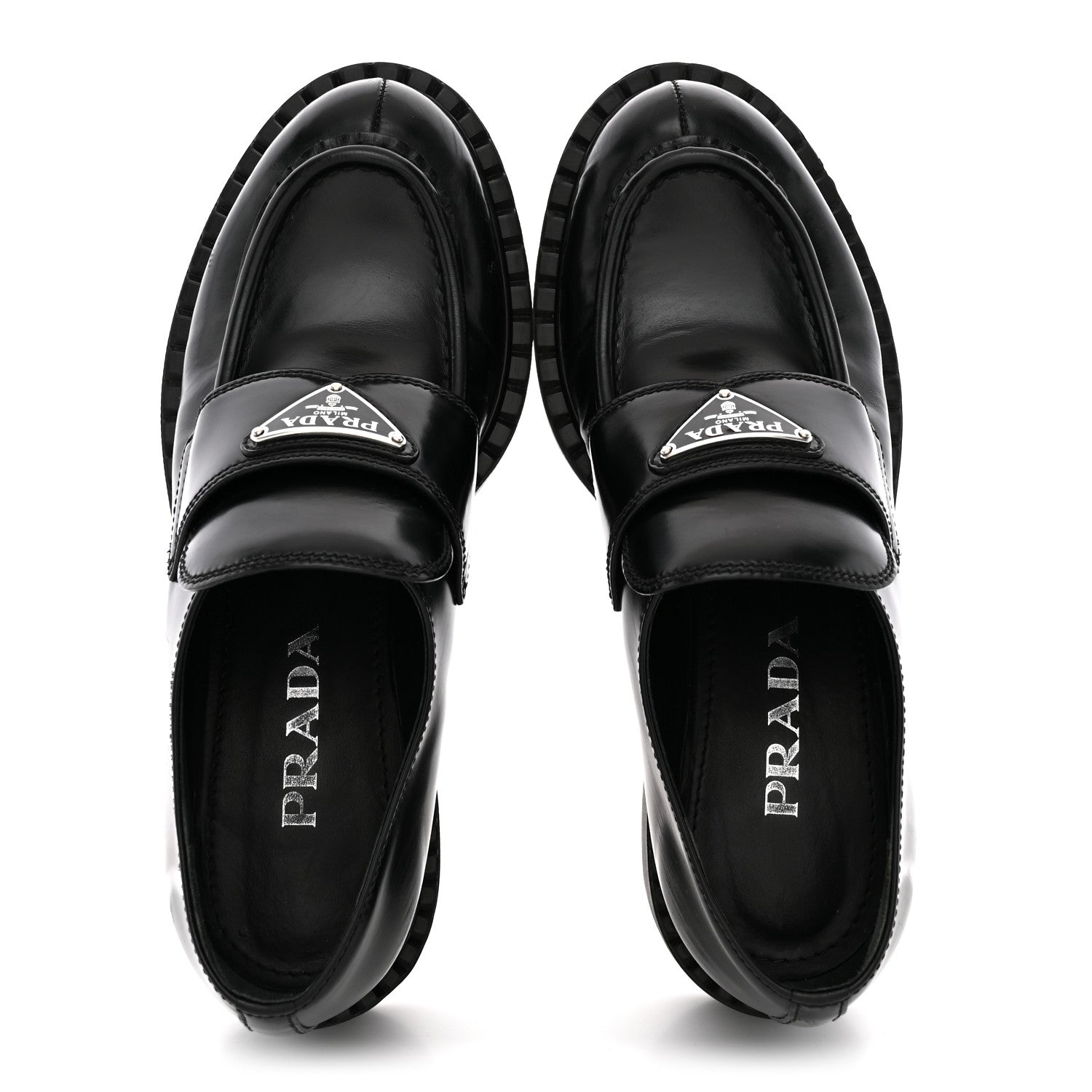 Prada Spazzolato Metal Triangle Logo 50mm Loafers 36.5 Black 2 of 11