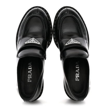 Prada Spazzolato Metal Triangle Logo 50mm Loafers 36.5 Black 2 of 11