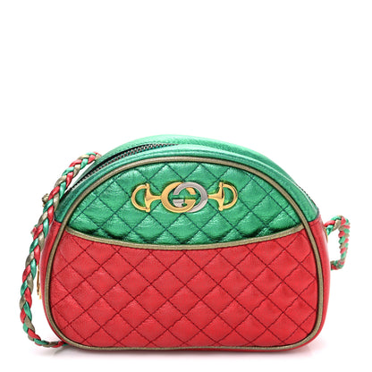 Gucci Laminated Nappa Trapuntata Mini Zumi Dome Shoulder Bag Rosso Jasmine Green Rame 1 of 10