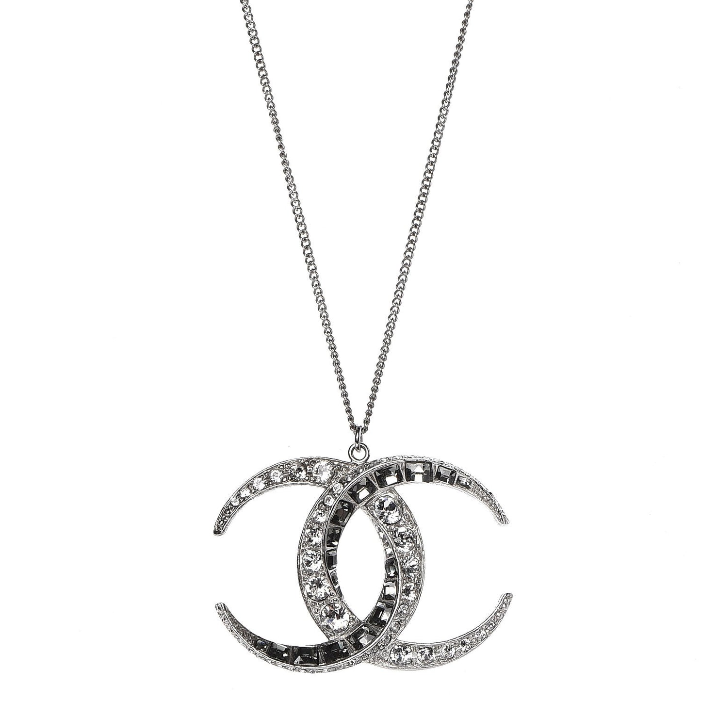 Baguette Crystal Moon CC Necklace Silver