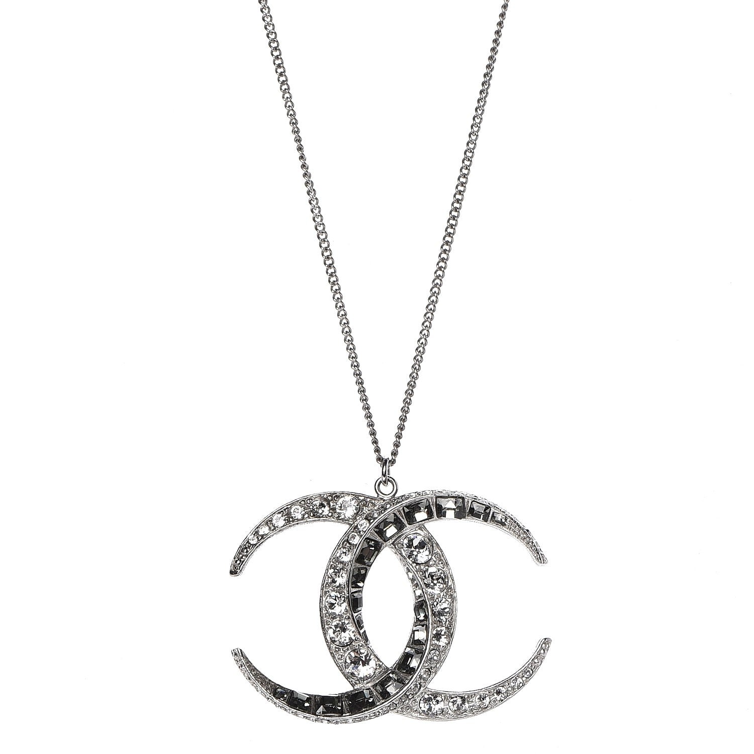 Chanel Baguette Crystal Moon CC Necklace Silver 1 of 3