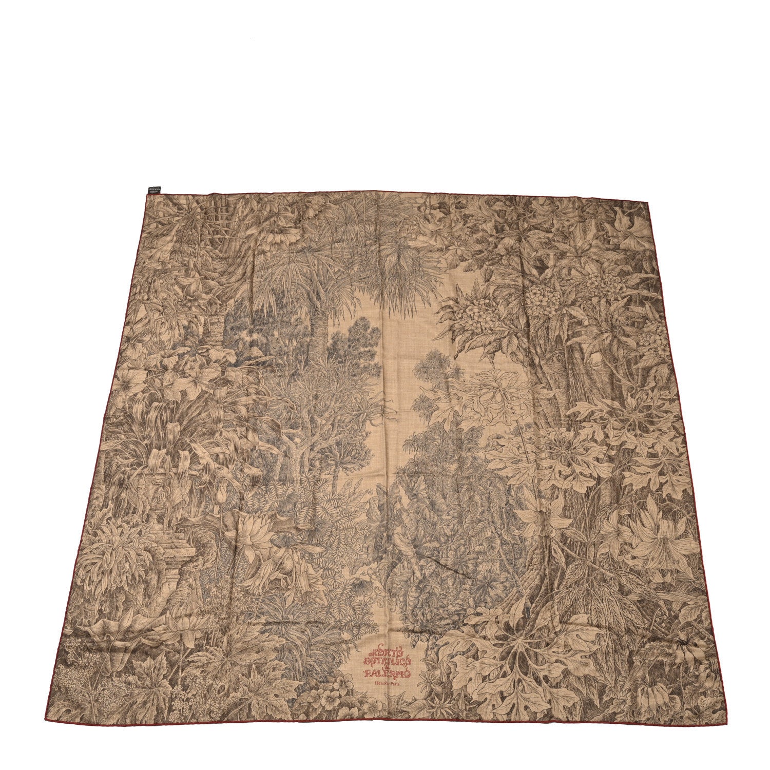 Hermes Cashmere Silk All 'Orto Botanico Di Palermo Shawl 140 Anthracite Rouge Brique 1 of 4