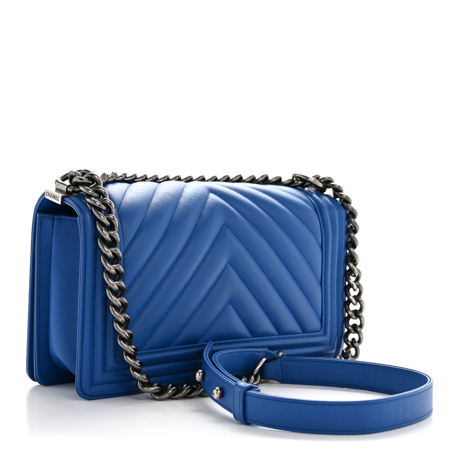 Chanel Calfskin Chevron Quilted Medium Boy Flap Blue 3 of 11