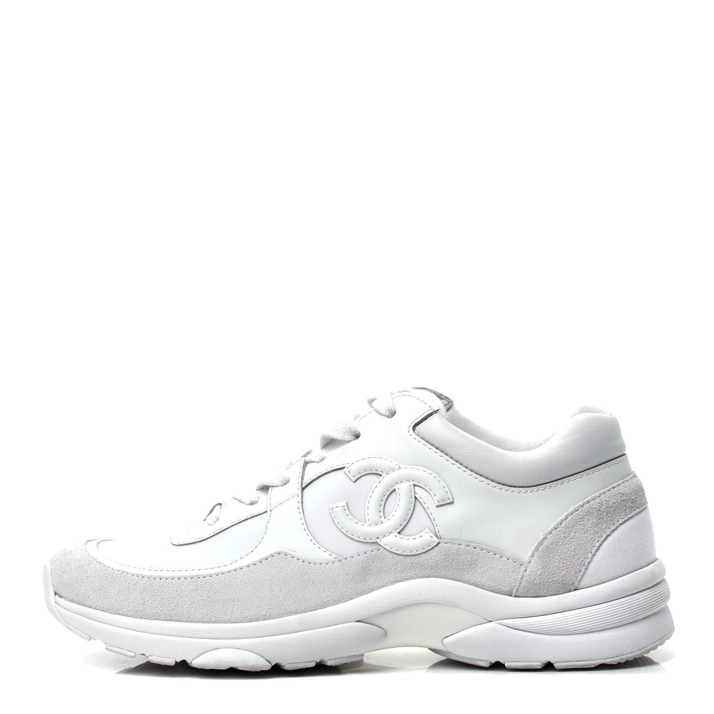 Suede Calfskin Fabric CC Sneakers 38.5 White
