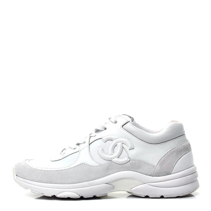 Chanel Suede Calfskin Fabric CC Sneakers 38.5 White 1 of 11