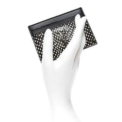 Saint Laurent Calfskin Lambskin Snakeskin Embossed Monogram Credit Card Case Black White 2 of 9