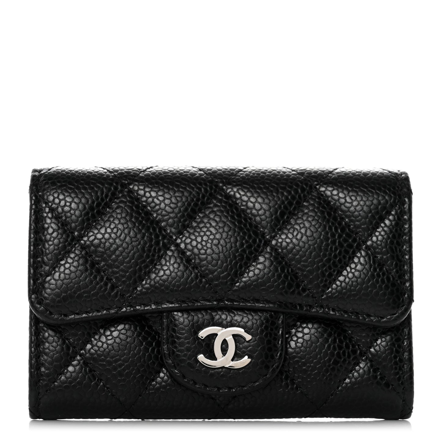 Caviar Quilted Flap Card Holder Black