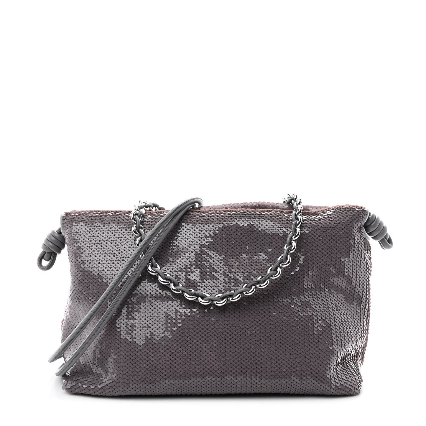 Sequin Medium Donut Chain Flamenco Knot Clutch Grey