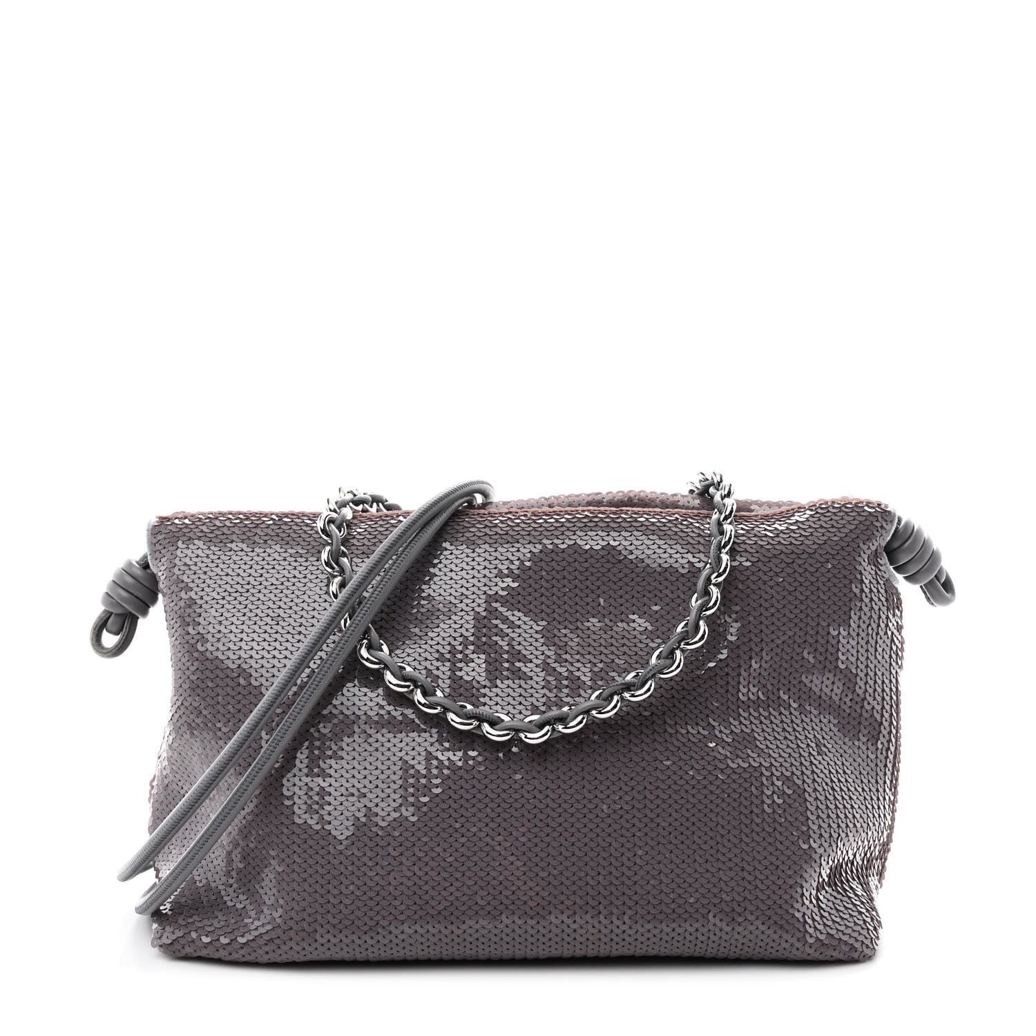 Loewe Sequin Medium Donut Chain Flamenco Knot Clutch Grey 1 of 9