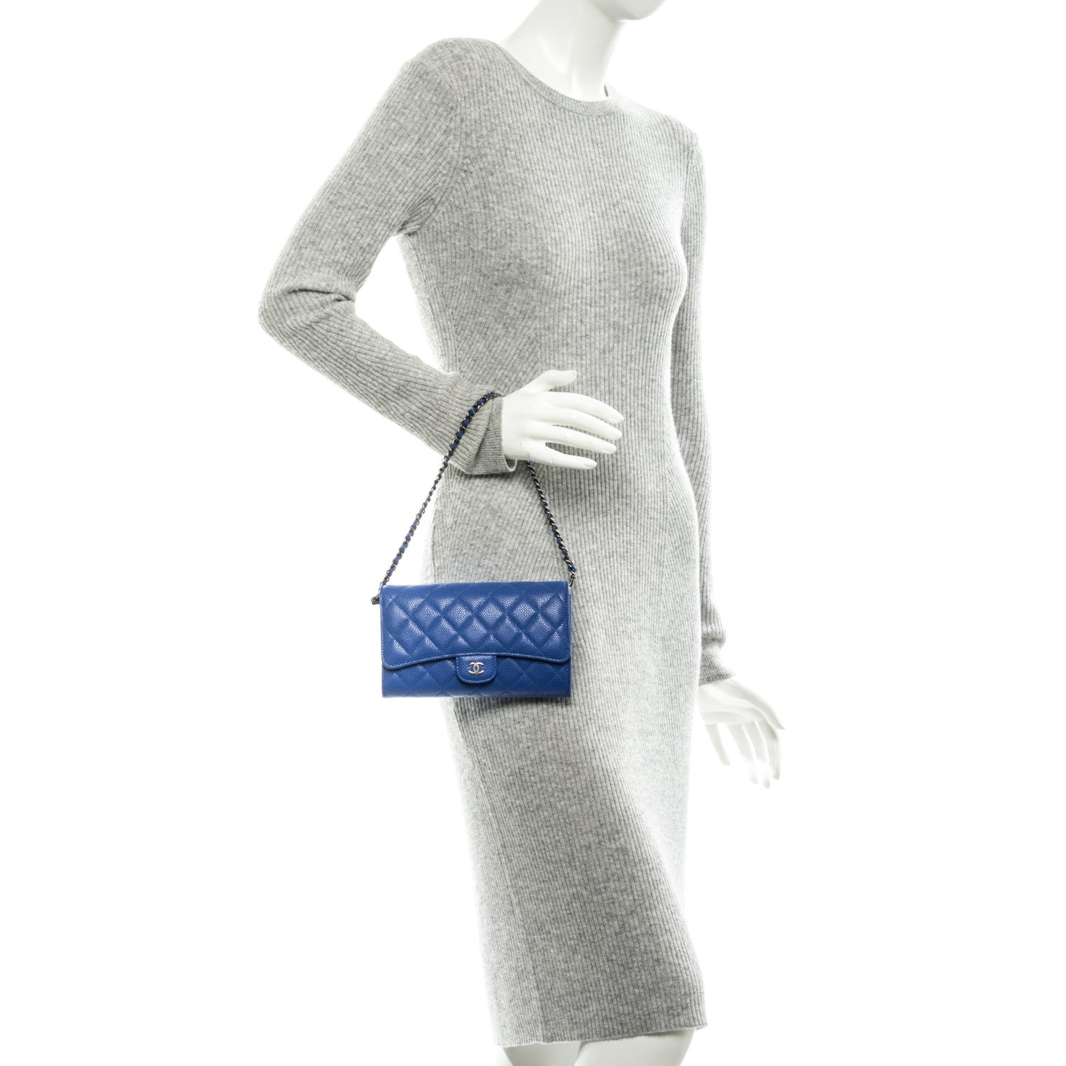 Chanel Caviar Quilted Wallet on Removable Chain Blue 2 of 9