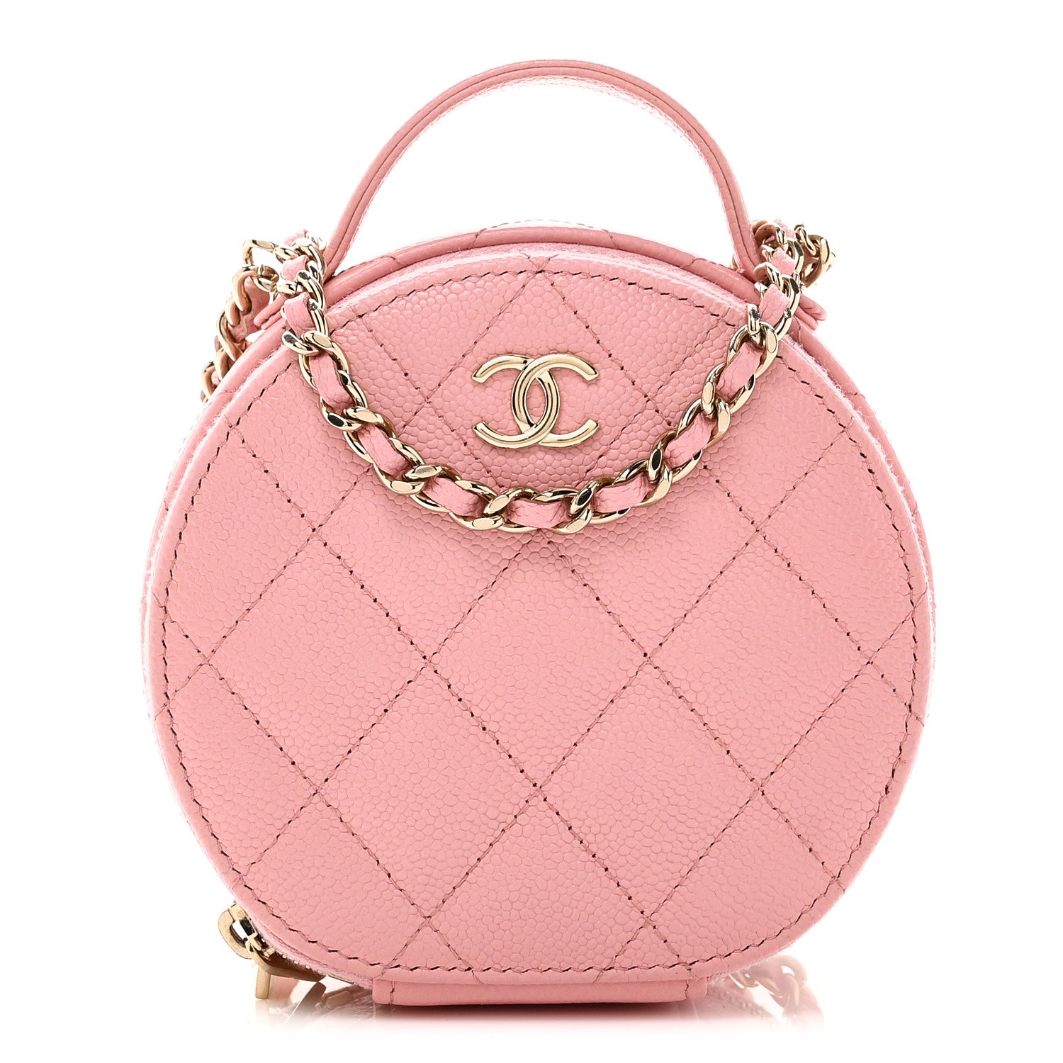 Chanel Caviar Quilted Round Handle With Care Vanity With Chain Pink 1 of 12