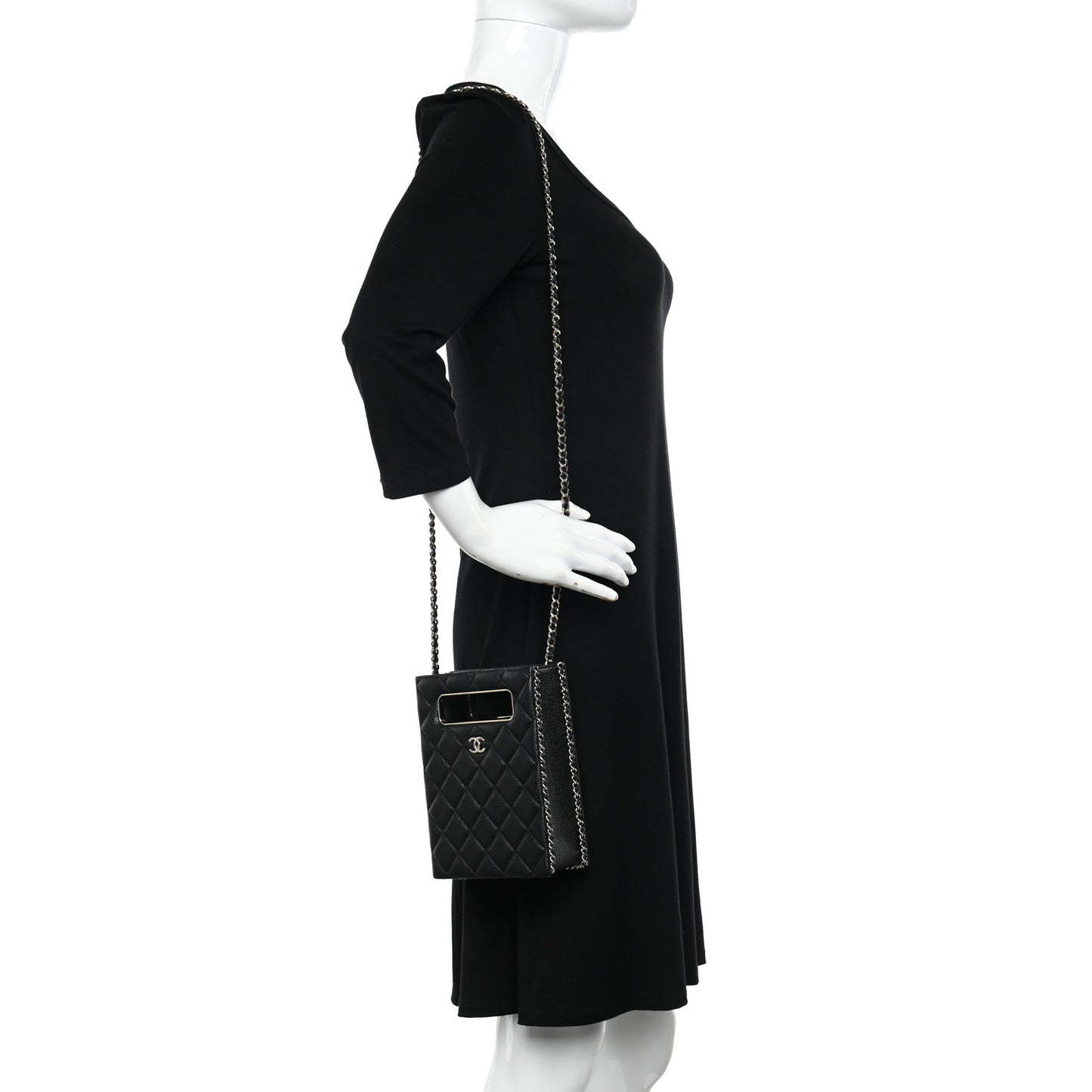 Caviar Quilted Evening Box Bag Black