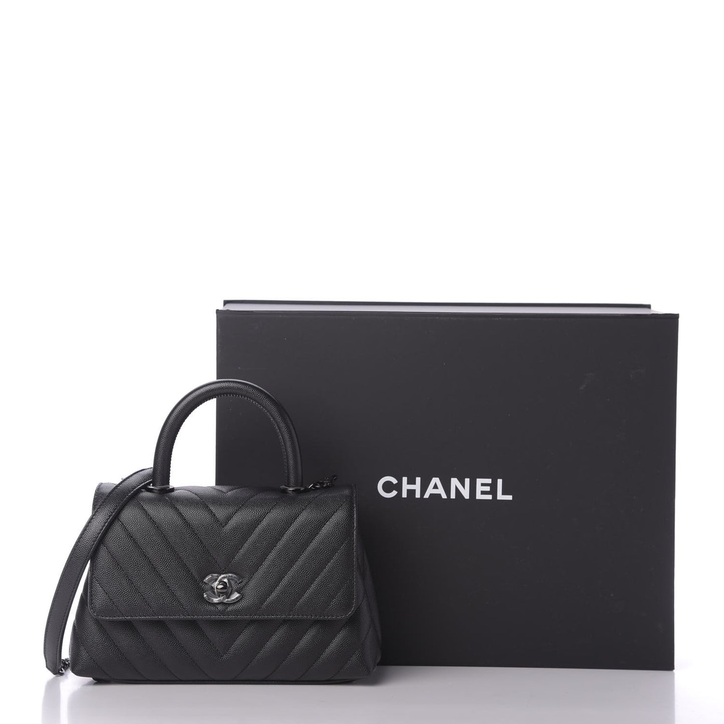 Caviar Chevron Quilted Mini Coco Handle Flap So Black
