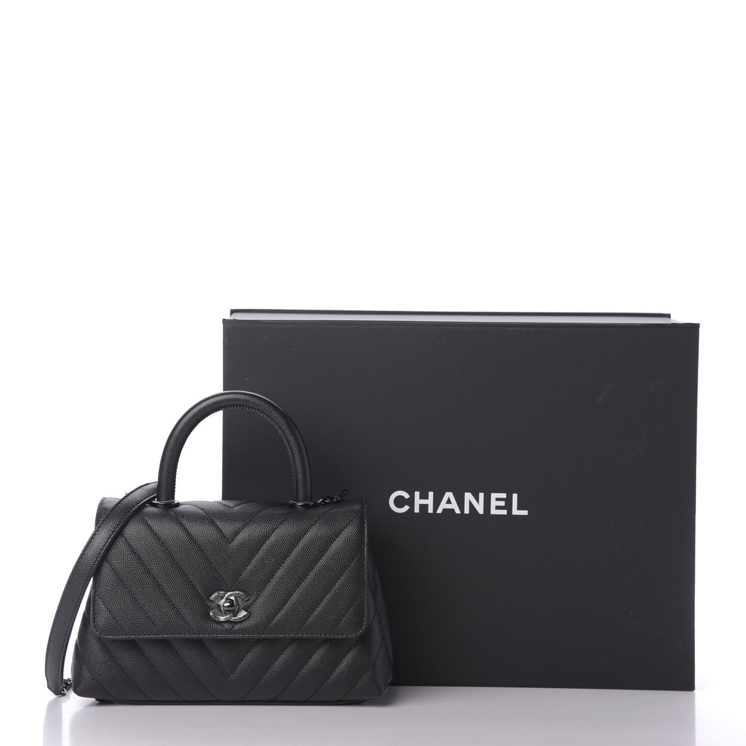 Chanel Caviar Chevron Quilted Mini Coco Handle Flap So Black 10 of 10