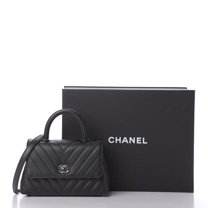 Chanel Caviar Chevron Quilted Mini Coco Handle Flap So Black 10 of 10