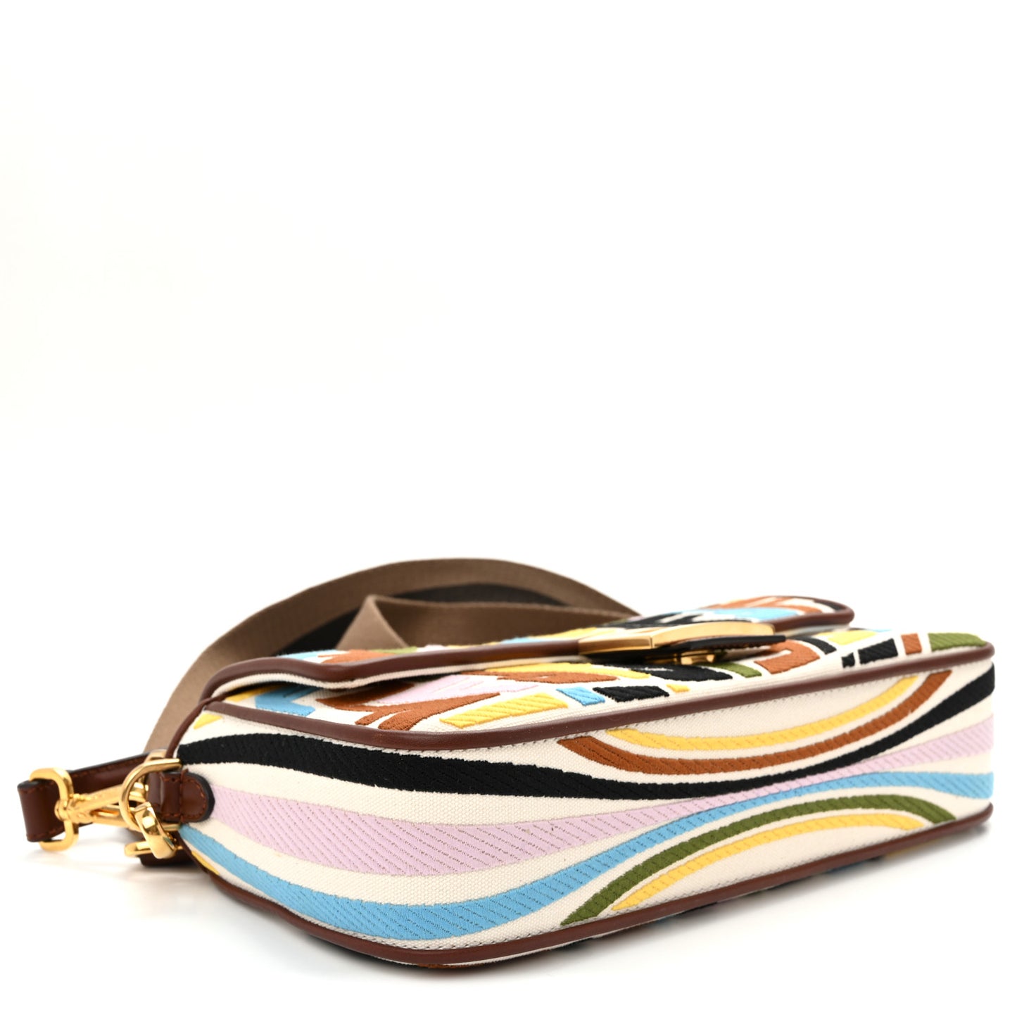 X SARA COLEMAN Canvas Vitello King Seta FF Fish Eye Embroidered Baguette Grezzo Multicolor Ghianda Grezzo Multicolor Ghianda