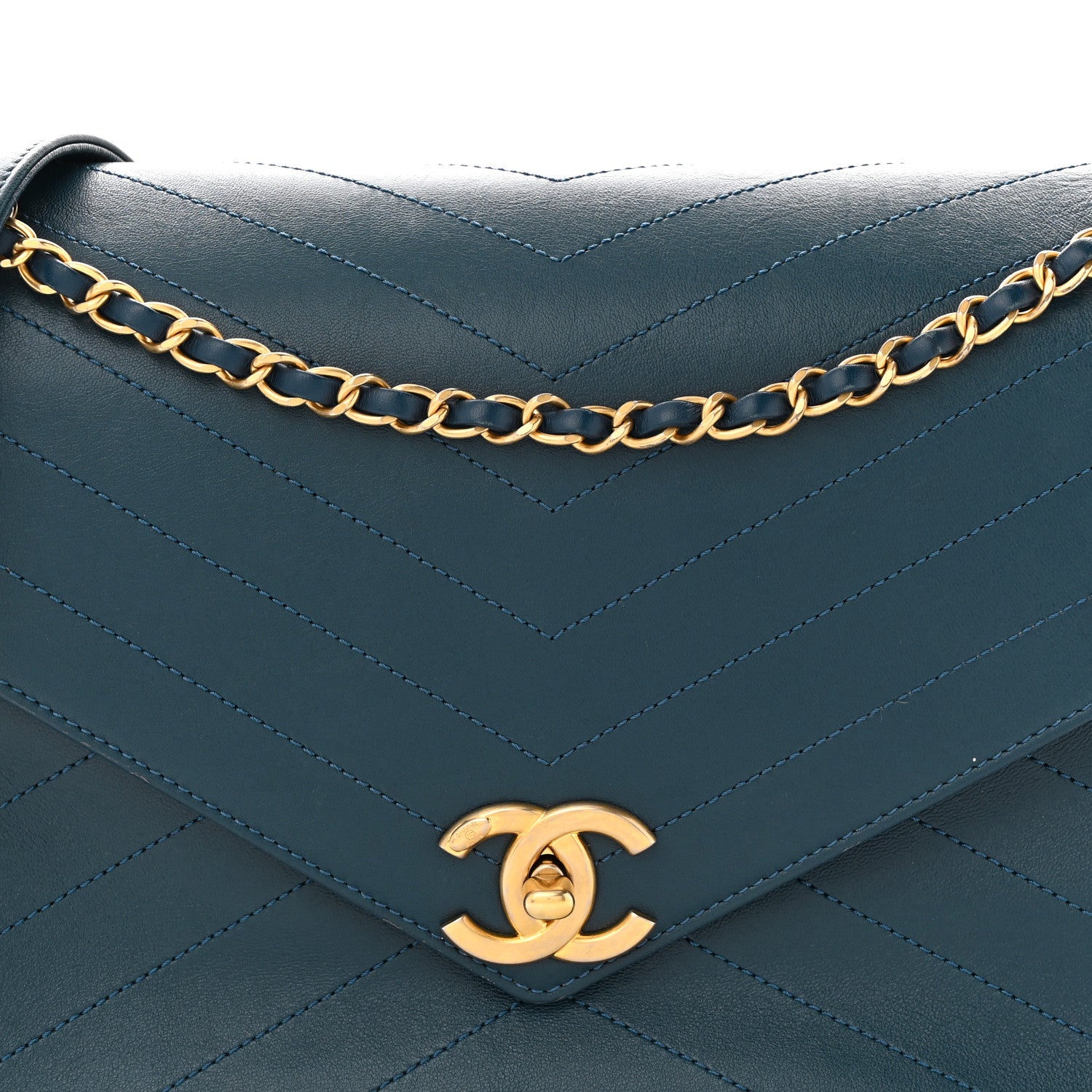 Chanel Lambskin Chevron Stitched Large Envelope Flap Blue 9 of 12