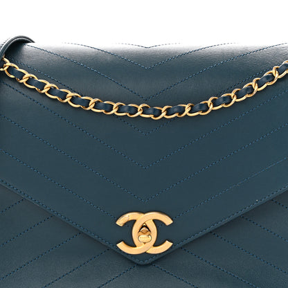 Chanel Lambskin Chevron Stitched Large Envelope Flap Blue 9 of 12